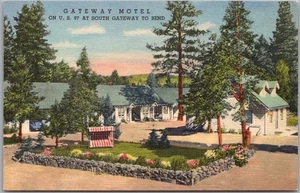Vintage 1946 BEND, Oregon Postcard GATEWAY MOTEL Highway 97 / Curteich Linen - Bild 1 von 2