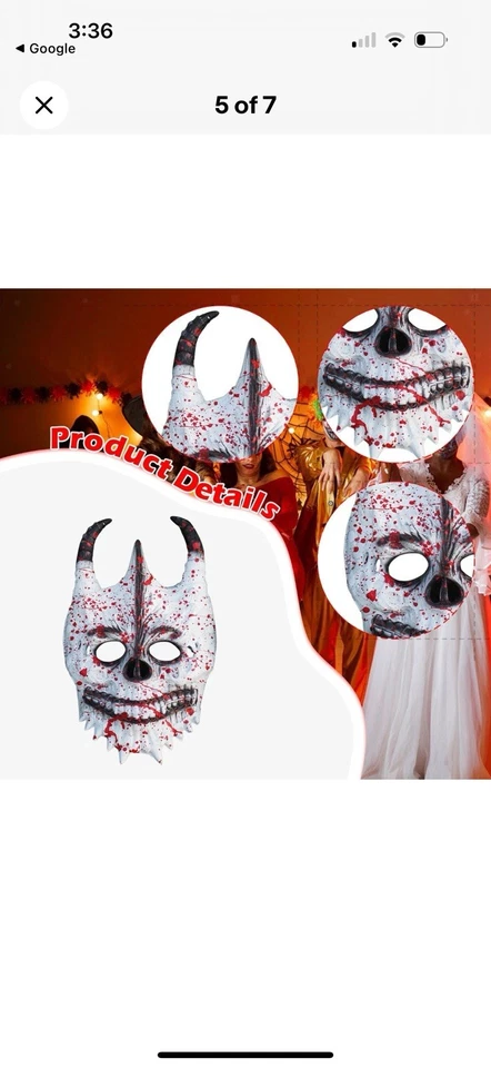 Halloween Scary Mask Comfortable Costume Bloody Horned Skull Light Weight Foam - Image 1 of 3