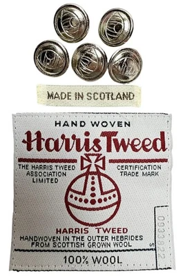 Harris Tweed Replacement Blazer 5 Shank Vtg Silver Buttons and Labels Scotland - Image 1 of 4