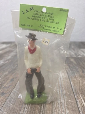 Vintage 1972 Wilton 6" Cowboy Cake Topper Plastic Figure . Red bandana - Image 1 of 4