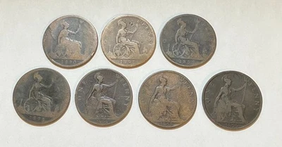 Lote de un centavo Gran Bretaña 1890,1891,1892,1894,1896,1897,1899 Foto 1 de 4