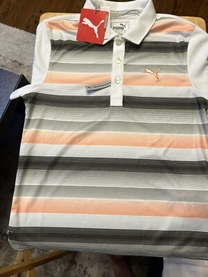 Puma Boys Road Polo XS X-Small MSRP $45 White Black Orange Stripe Golf BRAND NEW - Image 1 of 4