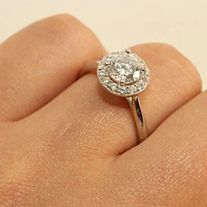 1.0CT Round Cut Simulate Diamond Wedding Engagement Ring 14k White Gold Finish - Picture 1 of 10