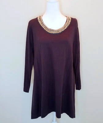 Suéter túnica gris XL Glitterscape para mujer estrás y escote de cuentas plateadas Foto 1 de 4