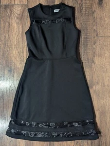 Calvin Klein Fit & Flare Kleid Damen Gr. 2 schwarz transparente Streifen einzigartig klassisch - Bild 1 von 12
