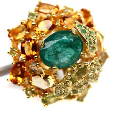 Un 9 X 11 MM. Green Emerald Citrine green Garnet & Peridot Ring 925 Silver