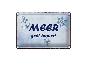 Blechschild Spruch 12x18 cm Meer geht immer Anker Deko Schild - Bild 1 von 5