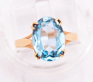 Vintage 9ct Yellow Gold & Lab-Created Blue Large Spinel Solitaire Ring Size K1/2 - Picture 1 of 11