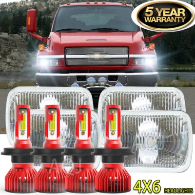 4PCS 4x6'' LED Headlights H4 For 2003-2009 Chevrolet C4500 C5500 C7500 Kodiak - Image 1 of 4