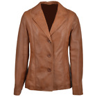 Handmade Women's Cognac Genuine Sheep Leather  Blazer Coat Napa Leather Brown