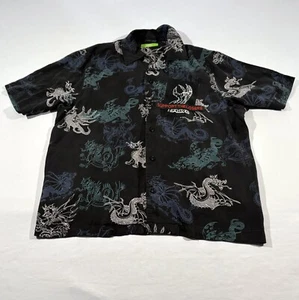 Diesel Black Mens Dragon Print Button Short Sleeve Embroidered Casual Shirt Sz S - Picture 1 of 10