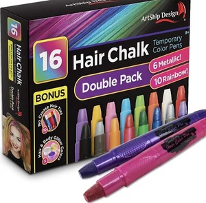 Hair Chalk 16 Colors with 6 Glitter Temporary Color Bonus - Picture 1 of 9