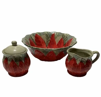 Juego de crema/azúcar grande pintado a mano Gibson Poinsettia Everyday Foto 1 de 4