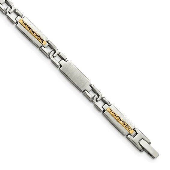 *NUEVO* Pulsera de eslabones con acento de oro de 14 k cincel de acero inoxidable SRB1723-8,75 Foto 1 de 4