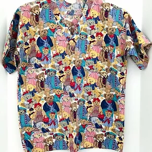 Crest Size Small Teddy Bears Scrub Top Medical Nurse Veterinary - Picture 1 of 7