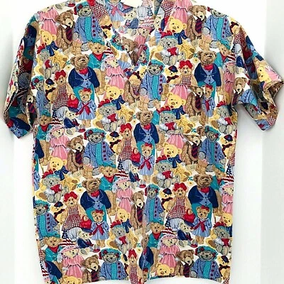 Crest Size Small Teddy Bears Scrub Top Medical Nurse Veterinary - Image 1 of 4