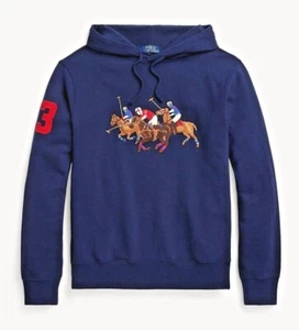 Polo Ralph Lauren Herren Navy Triple Pony Spieler Fleece Sweatshirt Hoodie Pullover - Bild 1 von 8