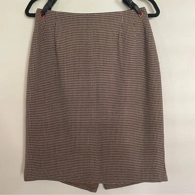 Falda Liz Claiborne Clásica Vintage Marrón Rejilla Cuadros Tostado Mezcla Lana Para Mujer 10 Foto 1 de 4