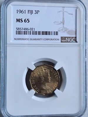 Fiji 3 Pence 1961 NGC MS 65 - Image 1 of 2