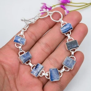 Amazing Raw Kyanite Gemstone Jewelry 925 Sterling Silver Handmade Chain Bracelet - Picture 1 of 5