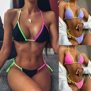 Womens Bikini Set Brazilian Swimsuit Swimwear Padded Bra Bandage Bathing Suit - Picture 1 of 21