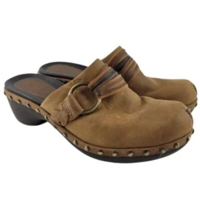 Ecco Clogs Cognac Brown Leather Gold Stud Slip On Mules EU 40 9.5 US - Image 1 of 4