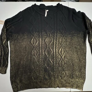 Anthology Sweater Women’s Cable Knit Black Gold Metallic Gorgeous Size 16/18 - Picture 1 of 13