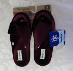 Dearfoams Slippers Size S (5-6) NWT Shiny Velour Burgundy Indoor Outdoor Elegant - Picture 1 of 15