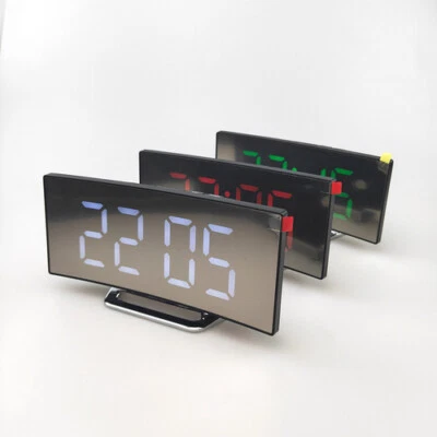 LED Mirror Digital Alarm Clock USB Temperature Curved Display Snooze Bedside NEW - Image 1 of 4