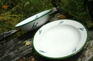 SALADIER + PLAT (ou assiette) EMAILLES Lavande EMAIL VERITABLE FABR. EN FRANCE - Picture 1 of 2