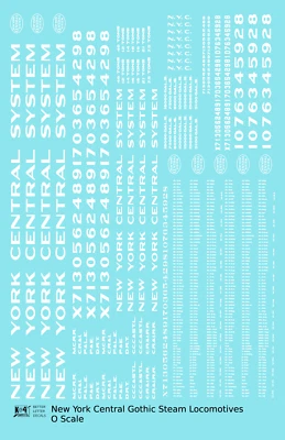 K4 O Scale Decals New York Central Gothic Steam Locomotive White - Image 1 of 3