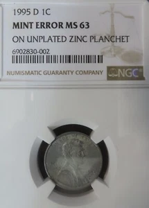 1995 D 1C Lincoln Memorial Penny - Mint Error Unplated Planchet - NGC MS63 - Picture 1 of 4