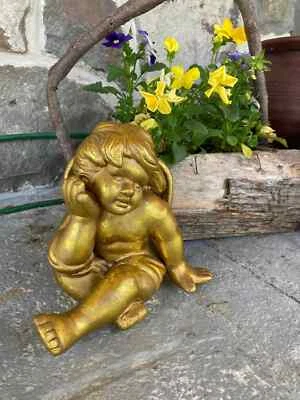 Bloom-Rite Golden Vintage Angel Cupid Cherub Shelf Sitter Garden Decor Figure - Image 1 of 4