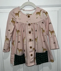 Sweethoney Boutique Tunic Dress Pink Green Deer Print Short Dress Girls 4T - Picture 1 of 9
