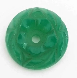 Antique Vintage Green Onyx or Glass Drilled Flower Stone 12.5 mm diameter #KKZ - Foto 1 di 3