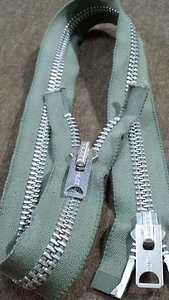 USA VTG.1970s "TALON" ZIPPER #10 SEPARATING 2-WAY Metal 26" ALUMINUM/DRAB COTTON - Picture 1 of 2