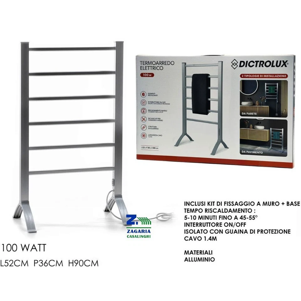 TERMOARREDO ELETTRICO 6 BARRE 100 WATT IN ALLUMINIO A PARETE O PAVIMENTO - Immagine 1 di 1