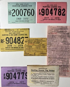 VTG 7 pc LOT New York HUNTING Big Game BEAR Tags License ad 1969 - 1979 - Picture 1 of 23