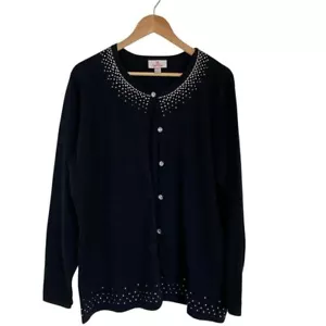 Quacker Factory Womens Cardigan Sweater 1x Black Rhinestones Long Sleeve Glitzy - Picture 1 of 9