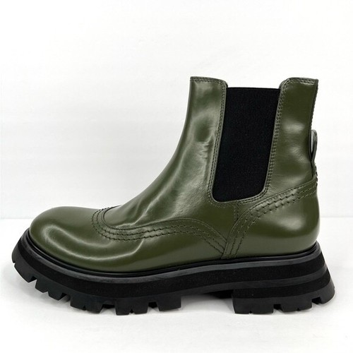 Stivali Chelsea Alexander McQueen Wander verde militare plateau vernice pelle EU 39