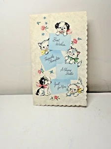Vintage Birthday Greeting Card Unused SP259 Scalloped Edge Kittens Puppies 60'S - Picture 1 of 6