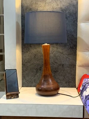 实木葫芦形状台灯-平面灰色灯罩适用于生活或床边 — 第 1/4 张图片