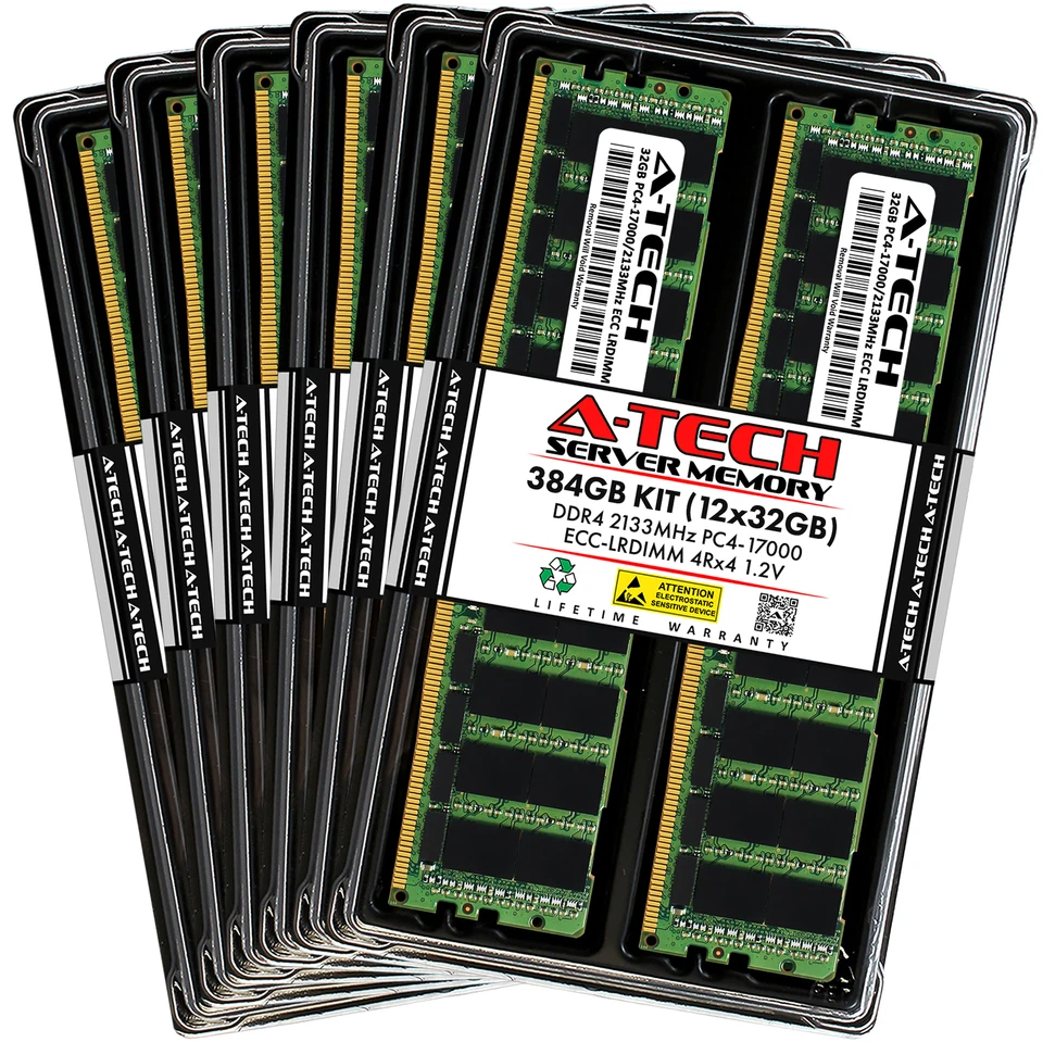 A-Tech 384GB 12x 32GB 4Rx4 PC4-17000L DDR4 2133 MHz ECC LRDIMM Server Memory RAM - Image 1 of 4