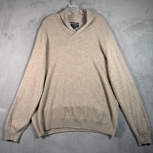 Nordstrom Sweater Mens L Beige 100% Cashmere Shawl Neck Quiet Luxury Office Prep - Picture 1 of 7