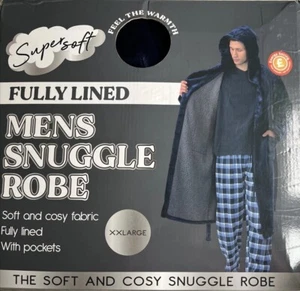 Mens Blue Grey Fully Lined Hooded Soft Snuggle Robe Dressing Gown XXlarge - Picture 1 of 3