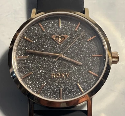 Roxy Womens Watch The Royal Glitter Dial Black Resin Band Quartz New Battery - Image 1 of 4