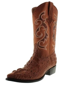 Mens Cowboy Boots Leather Alligator Hornback Print Cognac Size 11.5, 12.5, 13.5 - Picture 1 of 5