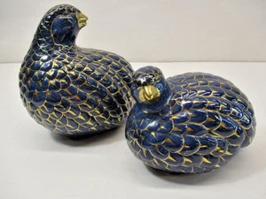 (2) Coppia statuine vintage TOYO quaglia blu uccellini pernice porcellana ceramica MCM - Foto 1 di 12