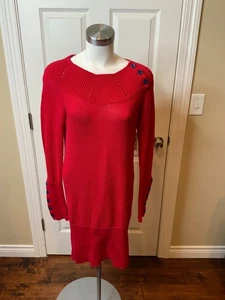 Love Moschino Red Rib Knit Button Neck Cuff Sweater Dress Size 6 | 42 - Picture 1 of 7