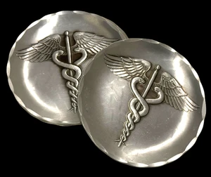 Set 4 Vintage MCM Wendell August Forge Caduceus Winged Snakes Bar Drink Coasters - Picture 1 of 9